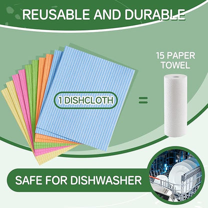 Swedish Dishcloths for Kitchen 10 Pack, Grey Cellulose Sponge Cloths of Reusable Dish Cloths for Cleaning,Super Absorbent Dish Towels for Washing Dishes