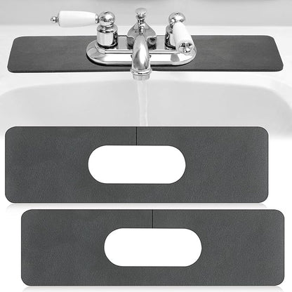 Tioncy 2 Pcs Faucet Mat Sink Splash Guard Oval-hole Oval Splash Pad for Kitchen Sink Oval Base Diatomite Faucet Mat for Bathroom Absorbent Mat Splatter Screens(Dark Gray)