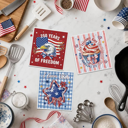 Patriotic Swedish Kitchen Dishcloths, 6 Pack 250th Anniversary USA Dish Cloths Towel, Reusable 4th of July Sponge Cleaning Cloths for Independence Memorial Day Home Decoration Gifts 7 x 8 in