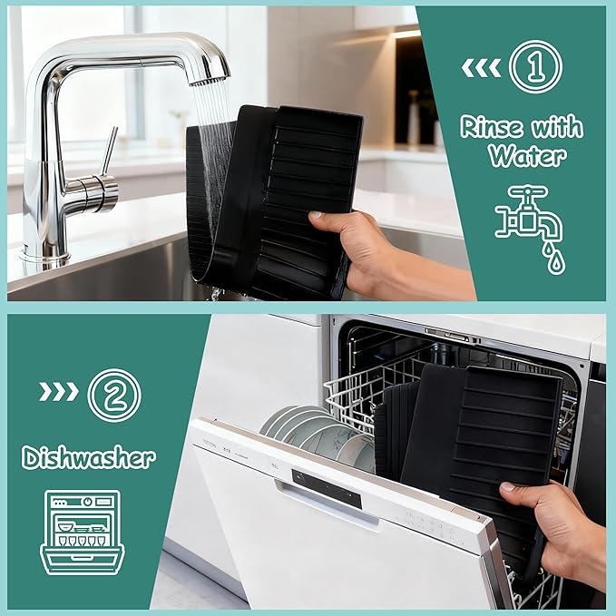 Silicone Sink Edge Protector Splash Guard,Sink Granite Edge Protector,24x4 Inch with Suction Cups & 5°Tilt, Cuttable for Kitchen Bathroom Countertops, Granite Quartz Surfaces (Black)