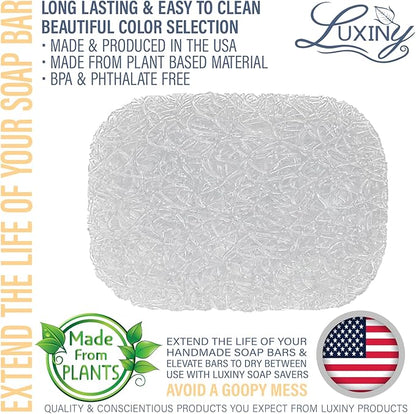 Soap Savers for Bar Soap & Shampoo Bar Holder, American Made by Luxiny, Lifts Soap in Soap Dishes & Shower Soap Holders – Bars & Soap Lasts Longer - Made from Plant Based Material (Ice Crystal)