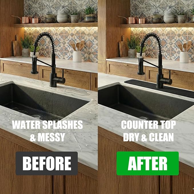Customizable Faucet Mat for Kitchen Sink: 33"Lx5.5"W Long Absorbent Edge Protector & Splash Guard for Large Double bowl Sink- Cut to Fit 2, 3, 4 Holes Faucet & Irregular Sink with Soap Dispenser