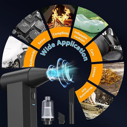 Compressed Air Duster and Vacuum, 2 in 1 210,000RPM Cordless Air Duster, 4-Gear Adjustable Mini Blower, Electric Air Duster for PC, Keyboard, Car, Home, Outdoors, Top Choice for Valentine's Day Gifts