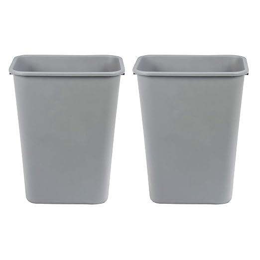 Amazon Basics Rectangular Commercial Office Wastebasket, Easy to Clean, 10 Gallon, Grey, 2-Pack
