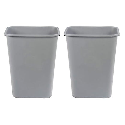 Amazon Basics Rectangular Commercial Office Wastebasket, Easy to Clean, 10 Gallon, Grey, 2-Pack