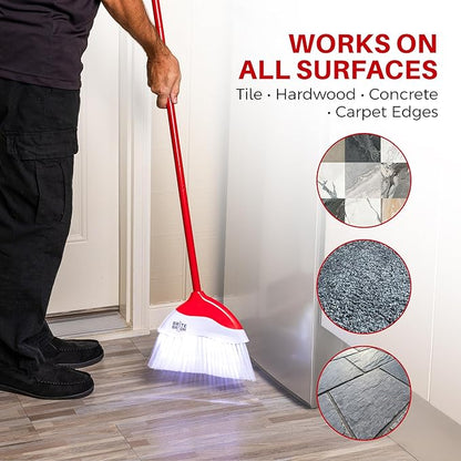 Indoor Broom with LED Lights | Angle Broom for Dark Corners & Low Light Areas | Soft Bristle, Adjustable Long Handle | Floor Sweeper for Kitchen, Room, Office & Garage (Red)