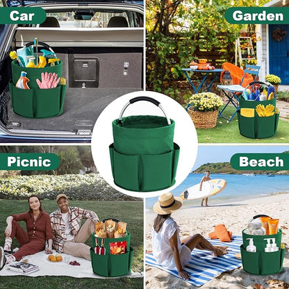 Cleaning Caddy with Handle, Cleaning Products Organiser, 17L Foldable Storage Basket, Cleaning Caddy Organiser, Portable Multi Cleaning Bucket Bag for Home, Garden (Green)