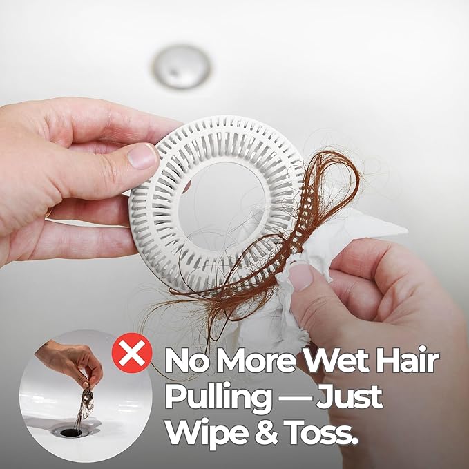 Hair Catcher for Shower Drain & Bathtub – TubRing Pop-Up Drain Protector & Strainer, Reusable Silicone Stopper for Bathroom Clog Prevention, Fits 1.85"–2.16" Drains | White