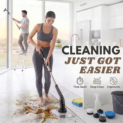 LIVINGPRO Electric Spin Scrubber with LCD Display, Cordless Clearning Scrubber for Home, Upgraded 70W High-Power Motor, IPX7 Waterproof Dual Speed Power Scrubber, 7 Brush Heads, Extendable Long Handle