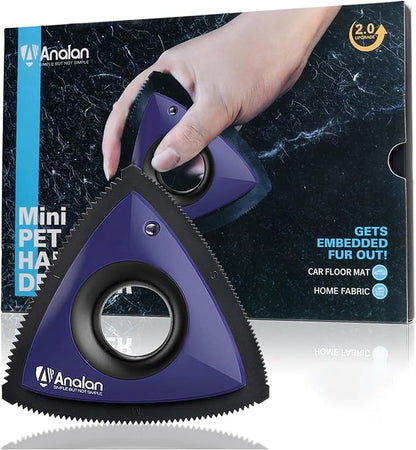 Analan Mini Pet Hair Remover for Car Detailing Supplies, Carpet Dog Hair Remover for Car Interior, Triangle Dog Hair Remover for Auto Detailing, Couch, Furniture, Lint, Carpet (Sapphire Blue)
