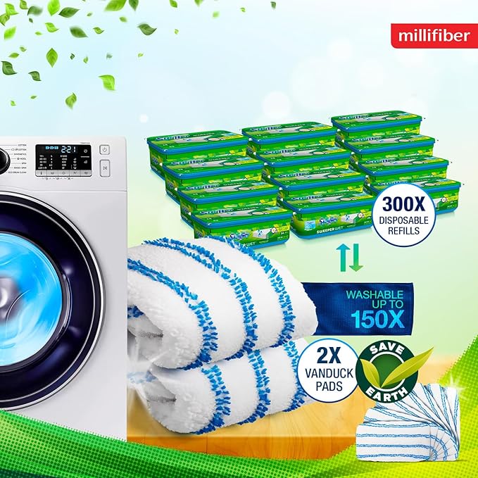 Millifiber Microfiber Reusable Mop Pads Compatible with Swiffer Sweeper (4-Pack) Washable Mop Pads for Wet & Dry Use (Handle is Not Included)