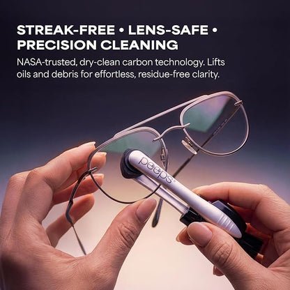Peeps Glasses Cleaner - for Eyeglasses, Reading Glasses, and More - Lens Cleaner with Carbon Microfiber Tech-Electroplated Silver-1 Count (Pack of 1)
