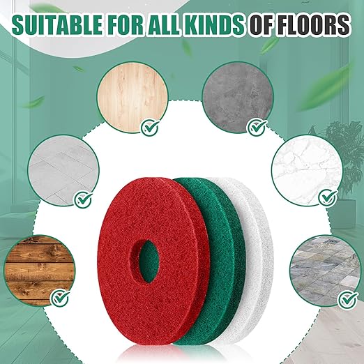 Teenyyou 3 Pcs 12" Cleaning Orbiter Pads Commercial Floor Buffer Pads Hardwood Floor Maintenance Scrubber Polisher Cleaning and Stripping for Orbiter Machine (Green,Red,White)