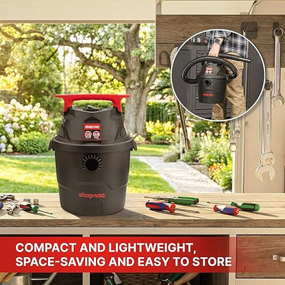 Shop-Vac 1.5 Gallon 2.0 Peak Wet/Dry Vacuum, Small Portable Shop Vacuum with Attachments, Mini for Garage, Car, Home and Pet