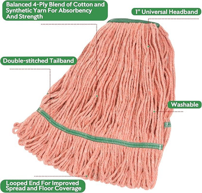 Matthew Cleaning Heavy Duty Mop Head Commercial Replacement for General and Floor Cleaning, Wet Industrial Blue Cotton Looped End String Head Refill (Case of 24) Orange
