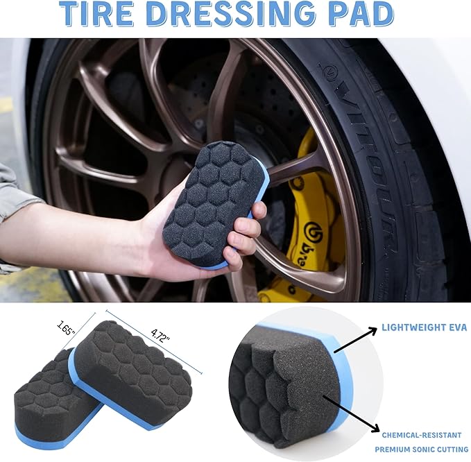 oesee 6PCS Car Wheel Cleaning Detailing Pro Kit, Tire Brush, 2 PCS Soft Wool Rims Brush, Detailing Brush, and Tire Dressing Pads, Scratch-Free & Multipurpose Tire Brush