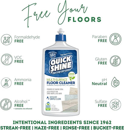 Quick Shine Multi Surface Floor Cleaner 27oz, 2Pk | Ready to Use-Streak Free- No Rinse | Use on Hardwood, Laminate, Luxury Vinyl Plank & Stone | Use in Spray Mops & Vac Mops | Safer Choice Cleaner