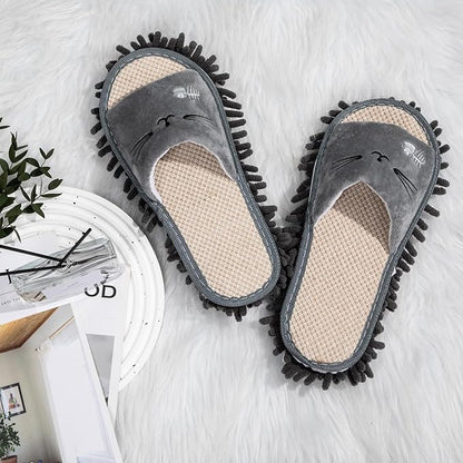 HooLing 2 Pairs Microfiber Mop Slippers for Floor Cleaning Detachable House Mop Shoes Men and Women Washable Unisex Dusting Slippers Dirt Tool Supplies(Gray, Pink,Men's 7-9, Women's 8-10)