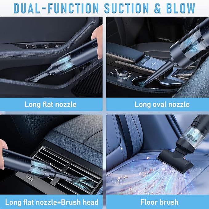 Mini Vacuum Portable Cordless Handheld Vacuum Cleaner, 4-in-1 Small Vacuum with 2 Suction Modes and 16kPa for Desk, Computer, Keyboard & Car, Desktop Vacuum with Blowing & Inflating 2 Modes
