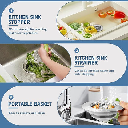 Kitchen Sink Drain Strainer 4 Pack, 304 Stainless Steel Pop Up Sink Stopper, Anti-Clogging Sink Drain Strainer for US Standard Kitchen Drain (SUS304 Brushed)
