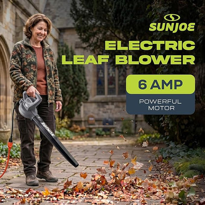 Sun Joe Corded Electric Leaf Blower Machine, 155 MPH, 260 CFM, 6-Amp Motor, Gray - Portable and Lightweight Gardening Equipment for Yard Care and Lawn Maintenance, SBJ597E-GRY