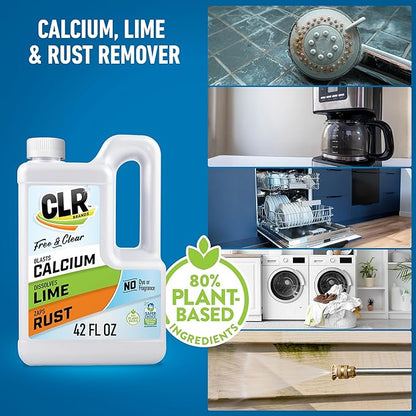 CLR Brands Calcium, Lime & Rust Remover Free & Clear, No Dyes or Fragrances, Gentle Lime and Bathroom Descaler, Removes Hard Water Stains and Rust Deposits, 42 Oz Bottle
