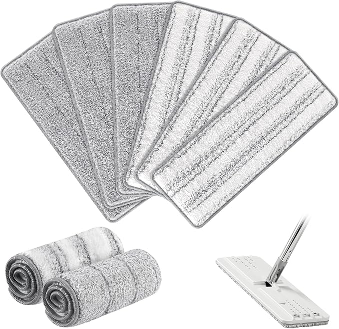 Flat Mop Head Replacement Pads Compatible with Joy-MOOP Mop and Bucket Set, Reusable Washable Squeeze Microfiber Mop Refills for Oshang Bosheng Mop - 13" X 4.9", Grey/Stripe