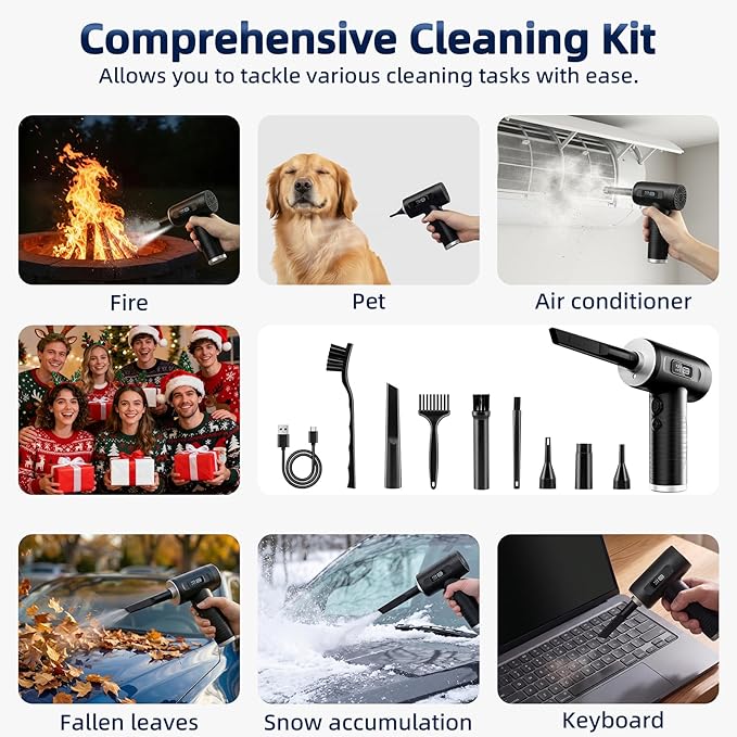 Compressed Air Duster & Vacuum Cleaner-3 Gear Adjustable 100000RPM Handheld Car Vacuum/Air Blower,Electric Air Duster with LED Light for Keyboard Electric Devices Cleaning.Replaces Compressed Air Cans