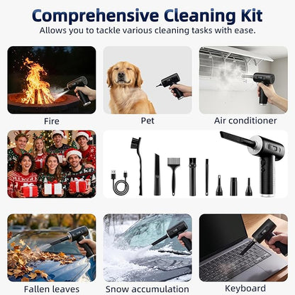Compressed Air Duster & Vacuum Cleaner-3 Gear Adjustable 100000RPM Handheld Car Vacuum/Air Blower,Electric Air Duster with LED Light for Keyboard Electric Devices Cleaning.Replaces Compressed Air Cans