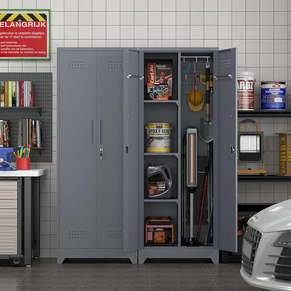 65" H Metal Garage Storage Cabinet,Broom Closet Storage Cabinet with Adjust Shelves,Utility Cabinet,Utility Closet for Garage,Gray