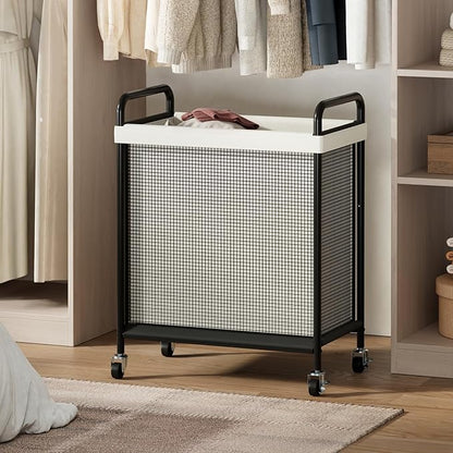 WOWLIVE Rolling Laundry Hamper with Wheels, 90L Laundry Basket with Removable Liner Bag, Laundry Sorter with Metal Handle, Large Capacity Clothes Hamper for Laundry Room, Bathroom and Dorm, Beige