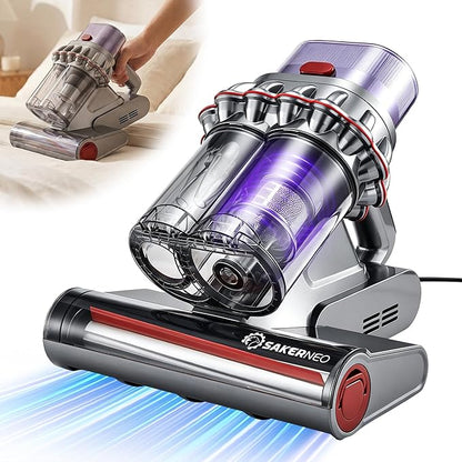 Powerful Bed Vacuum Cleaner with Digital Display, 5-Cyclone Filtration, 14kPa Strong Suction, HEPA Filter, Handheld Vacuum for Mattress, Carpet, Sofa and Pet Hair