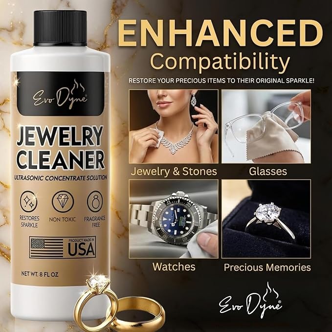 Ultrasonic Jewelry Cleaner Solution (16oz) Concentrated Jewelry Cleaner for Diamonds, Gold, Silver & More | Compatible with Ultrasonic Machine (s) - Made in USA