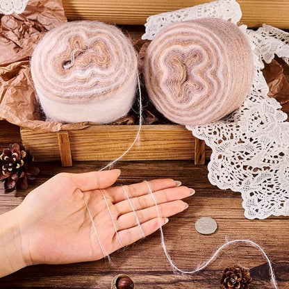 2 Roll Mohair Wool Yarn Soft for Crocheting Knitting Hand Washable Long Wool Yarn DIY Scarf Crochet Thread for Clothes Hats Sweater Scarf Craft Projects (Tan)