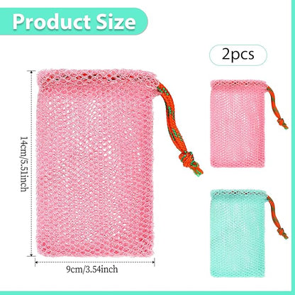 2 Pack Soap Savers for Bar Soap Exfoliating Net Mesh for Shower Holder Mesh Foaming bag for Bath and Shower(2 Colors, 5.5 x 3.5 In)