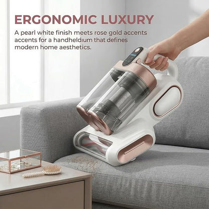 4-in-1 Cordless Bed Vacuum, 8000Pa Strong Suction 120W Motor, V-Shaped Aluminum Alloy Roller Brush, UV-C & Ultrasonic Sanitizing, USB Rechargeable for Mattress Sofa Pet Areas Pillows