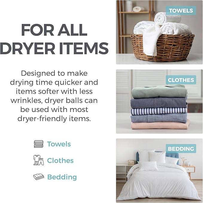 HOME GENIE Wool Reusable Dryer Balls XL, Anti Static Fast Drying Laundry for Pet Hair, Reduces Clothing Wrinkles, Lint, Natural Fabric Softener Essentials, Replace Dryer Sheets, Over 400 Loads 5 Pack