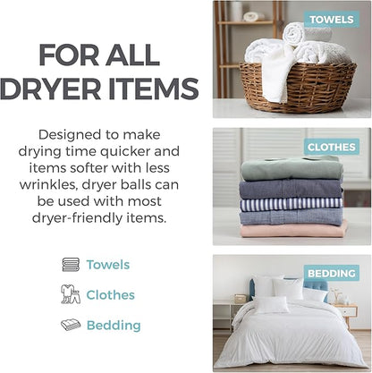 HOME GENIE Wool Reusable Dryer Balls XL, Anti Static Fast Drying Laundry for Pet Hair, Reduces Clothing Wrinkles, Lint, Natural Fabric Softener Essentials, Replace Dryer Sheets, Over 400 Loads 5 Pack