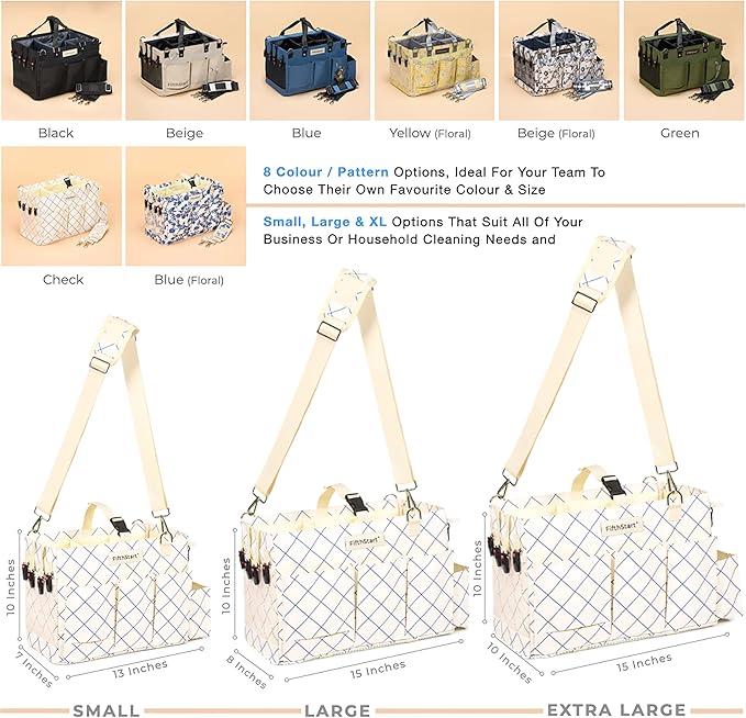 Cleaning Caddy for Cleaning Supplies - Large Cleaning Bag Organizer Tote with Shoulder Strap, Mesh Base & Adjustable Dividers - Heavy Duty Cleaning Bags for Housekeepers (Blue Check, Large)