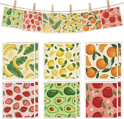 Tegeme 12 Pack Sweden Dishcloths 6 Patterns Super Absorbent Reusable Quick-Drying Washable Sponge Cloths for Kitchen Dishwashing Counters Household Cleaning Durable (Fruit)