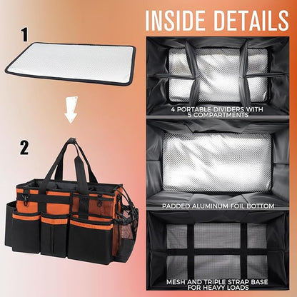 SCAVATA Wearable Cleaning Caddy, Cleaning Caddy Supplies Organizer with Handle & Shoulder Straps for Housekeepers, Under Sink & Car Cleaning Tool Organizers Bag with 4 Foldable Divider (RetroOrange)