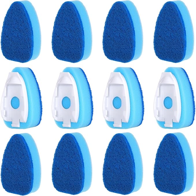 12 Pcs Dishwasher Sponge Dishwand Refills Scrubber Sponges Non Scratch Head Replacement for Dish Wand Heavy Duty Scrub Dots Dispenser Scrubber Pads for Kitchen Cleaning Blue