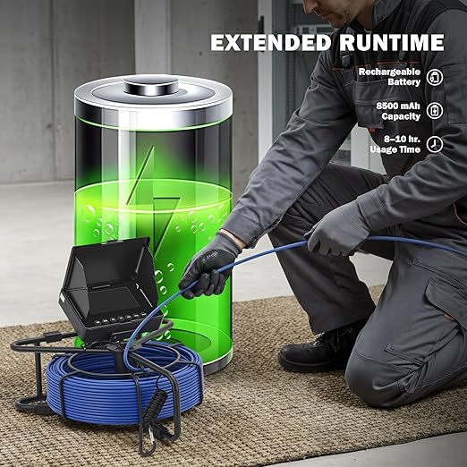 ZELCAN 4.3" Sewer Camera, Sewer Inspection Camera with 100 ft. Cable & Length Markers, Waterproof Drain Pipe Camera with 32GB Card 12 LED Lights, Rechargeable Plumbing Camera for Sewer Pipe Drain