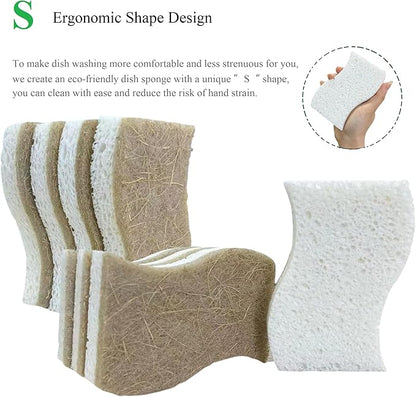 UCCO Eco Friendly Biodegradable Kitchen Sponges 12 Pack – Natural Compostable Cellulose with Coconut Scrubber – Sustainable Zero Waste Dish Sponges Set