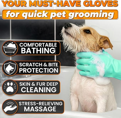 Dog Hair Removal Products – Cat and Dog Shampoo Gloves with 3000 Bristles, 2-in-1 Dog Bath Gloves 11.6", Durable Silicone, Saves Shampoo | Massage, Grooming & Clean Wet or Dry, Every Breed (Turquoise)