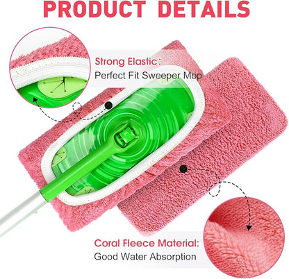 8Pcs Pink Reusable Mop Pads,Microfiber Mop Pads Compatible with Swiffer Sweeper, Dry Sweeping Cloths & Washable Wet Pads Refill for Floor