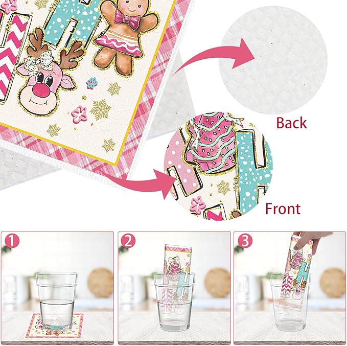 Christmas Swedish Dishcloths for Kitchen - 6PCS Pink Christmas Swedish Cloths for Washing Dishes, Nutcracker Xmas Reusable Dish Towels, Gingerbread Washable Cleaning Sponge Gifts Fast Drying