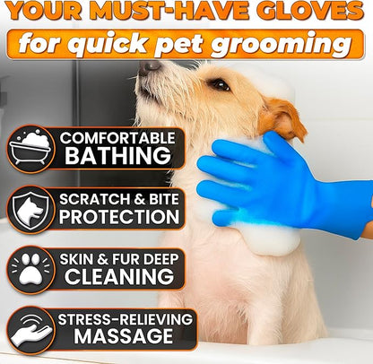 Cat and Dog Shampoo Gloves with 3000 Soft Bristles – 2-in-1 Dog Bath Gloves 11.6", Durable Silicone, Saves Shampoo | Massage, Grooming & Clean Wet or Dry – Made for Every Breed and Coat Style (Blue)