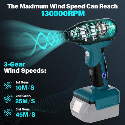 130000 RPM Brushless Air Blower for Makita 18V Battery, 4-Speed High-Speed Air Duster Max 190g Wind Force, Cordless Jet Fan for Jobsite, Car Detailing & Outdoor Cleaning