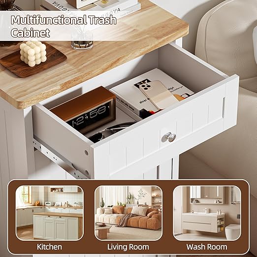AHB 13 Gallons Tilt Out Trash Cabinet, Hidden Trash Can Cabinet Kitchen Wooden Tilt Out Pet Proof Hidden Trash Bin for Kitchen Living Room, White